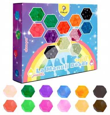 Image de La Manuli Perles à eau effet diamant 1800 pièces 12 couleurs – perles aquatiques 5 mm à vaporiser, recharge loisir créatif enfant