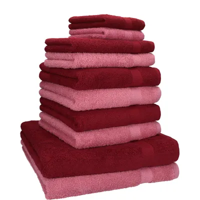 Produktbild von Betz 10-tlg. Handtuch-Set PREMIUM CLASSIC 2 Duschtücher 4 Handtücher 2 Gästetücher 2 Seiftücher  Farbe: altrosa & dunkelrot