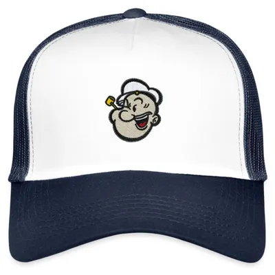 Produktbild von Spreadshirt Popeye Als Stickmotiv Trucker Cap, One size, Weiß/Navy