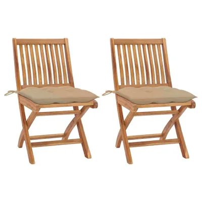 Produktbild von Möbel Gartenstühle 2 Stk. mit Beige Kissen Massivholz Teak  - Stapelsessel 3062451