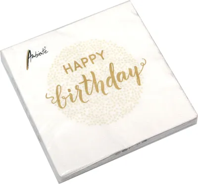 Produktbild von 20 Servietten Happy Birthday 3-lagig 33x33cm Tissue Geburtstag weiß gold, Farbe:gold