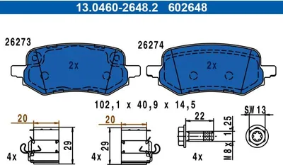 Obrázok produktu pre Kompletné brzdové doštičky ATE 13.0460-2648.2