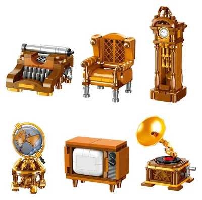 6-teiliges Vintage-Möbel-Bausteinset, Retro-Deko, 465 Teile