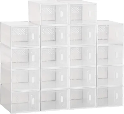 Immagine prodotto di Set di 18 contenitori modulari per scarpe con ante trasparenti - Dimensioni: 25 L x 35 P x 19 A cm,