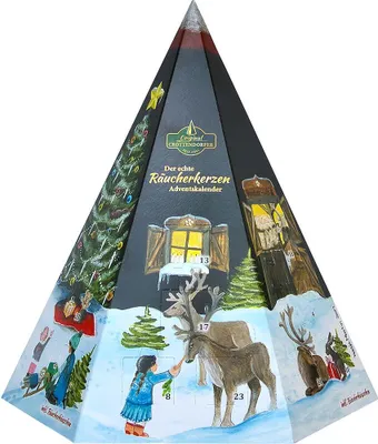 Produktbild von Crottendorfer Adventskalender Räucherkerzen mit Metall-Räucherhaus & 24 Räucherkerzen