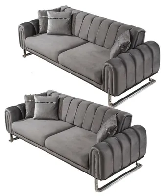Produktbild von Sofa Set Wave Grau Stellvariante 3+3 Relax- und Bettfunktion, pflegeleichter Mikrofaser Samtstoff