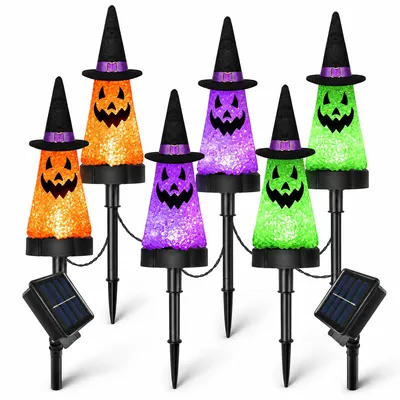 Produktbild von 6 Stück Halloween Solarleuchten Geist, LED Garten Wegbeleuchtung mit Farbwechsel, wasserdichte Außenleuchten für Garten, Rasen und Vorgarten