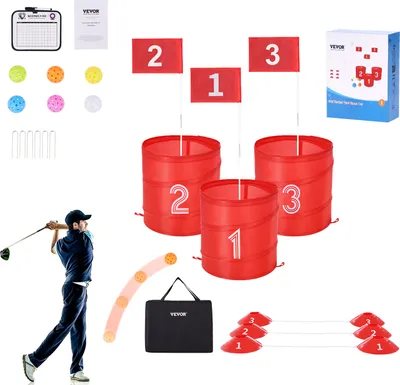 Zdjęcie produktu dla Zestaw do gry w golfa VEVOR, 3-dołkowe pole golfowe, gry treningowe do golfa w wiadrze, gra w golfa na świeżym powietrzu, przenośna gra w golfa na świeżym powietrzu
