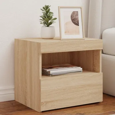Produktbild von Nachttische mit LED-Leuchten 2er Set Sonoma Eiche 50x40x45 cm , Nachttische & -schränke 2024 Neu