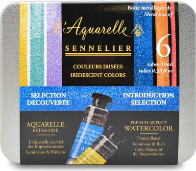Produktbild von Sennelier Aquarellfarbe - Metallkasten mit 6  x 10ml Tuben irisierend N131625.01