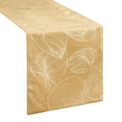 Image de Eurofirany 390030, Rectangulaire, Marron clair, Polyester, Nappe à rayures, Motifs floraux, 35 x 180 cm