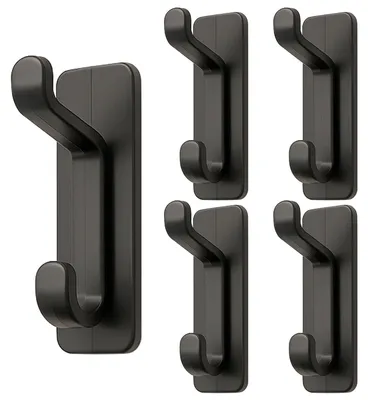 Image de 5 crochets adhésifs, crochets muraux adhésifs pour suspendre des portes, sans clous (noirs)