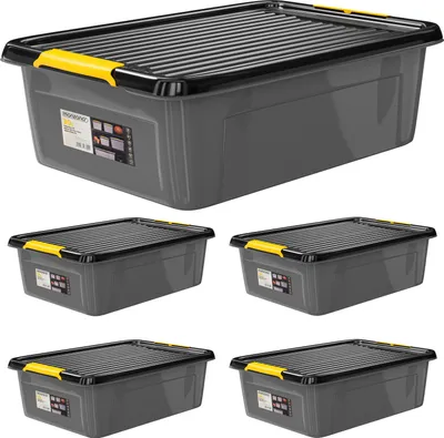Image de MONZANA® 4x Caisse de rangement 30 L robuste avec couvercle hermétique empilable sans BPA gain de place caisse de rangement organisateur