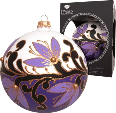 Produktbild von Krebs Glas Lauscha Weihnachtsbaumkugel im Jugendstilkugel - Weiß & Violet - Ø 10cm - aus Glas