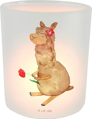 Produktbild von Mr. & Mrs. Panda Deko Windlicht Alpaka Blume - Transparent - Geschenk, Glas, Teelichthalter, kerzenhalter, Glaslaterne, Spruch, Lama, Lamas, aus