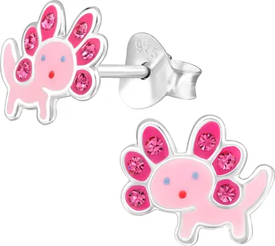 Produktbild von Axolotl Ohrringe Ohrstecker 925 Sterling Silber mit Kristallen