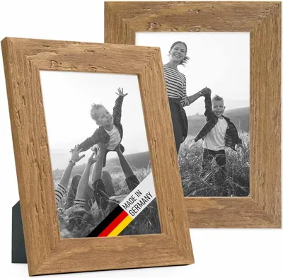 Produktbild von Set von 2 Bilderrahmen 10x15 cm - Rustikales Holzdesign mit Glasfront