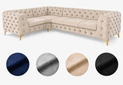 Produktbild von Ecksofa Moet L-Form beige 202x323 cm groß – Wohnlandschaft modern, gesteppt, Bonellfederkern, frei stellbar