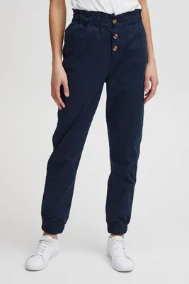 Produktbild von OXMO OXCOBIE Damen Hose Stoffhose Baumwolle mit Stretch Paperbag Hose mit elastischem Bund und Knopfleiste High-Waist Loose-Fit