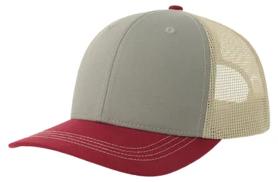 Produktbild von Atlantis Headwear - "Sonic-S" Trucker Cap für Herren/Damen Uni, Strukturiert AB744 (Einheitsgröße) (Grau/Kardinal/Steinfarben)