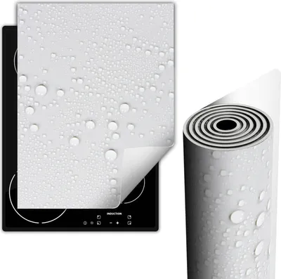 Produktbild von Herdabdeckplatten Glaskeramikkochfeld-Abdeckung 40x52 cm Anti Rutsch Matte Aufrollbar, Weiß Tropfen