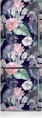 Produktbild von Kühlschrank Aufkleber Kühlschrankmagnete Dekoration Kühlschrankfolie 60x190 cm - Vögel in den Blumen