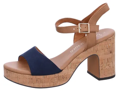 Produktbild von MARCO TOZZI Damen Sandalette hoher Schuh Riemchen Korkoptik Vegan 2-28008-42, Größe:37 EU, Farbe:Blau
