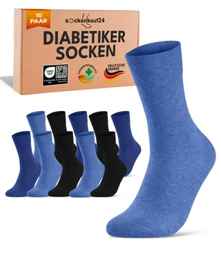 Produktbild von Diabetiker Socken Herren Damen mit Komfortbund ohne Gummi - 70208T Jeansblau Dunkelblau Schwarz 35-38 10 Paar