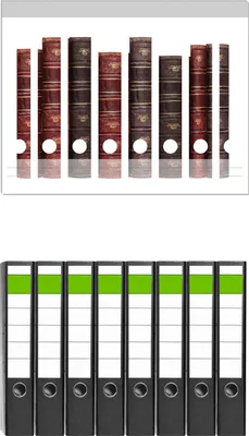 Produktbild von Wallario 8 Stück schmale Ordner inkl. Klebeetiketten mit Motive Alte Bücher mit rotem und braunem Ledereinband -  Set mit Rückenschildern / Ordnerrücken Stickern