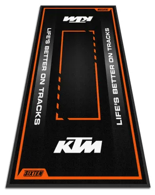 Obrázek produktu pro SIXTEN Motocyklová rohož KTM Stripe Lager 95x200 – Ekologická rohož do garáže a paddocku – Omyvatelná, absorbující olej a šetrná k životnímu prostředí – Ochranné rohože pro motocykly