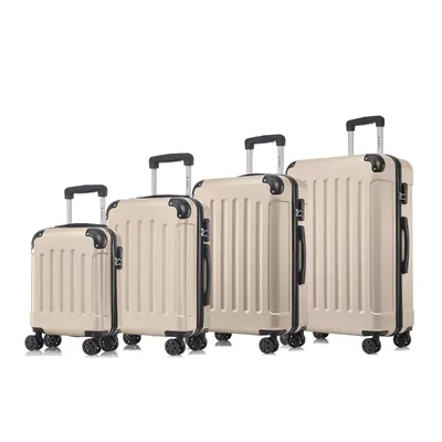 Produktbild von Suitcase Set, Rollkoffer Handgepäck, Kofferset, mit 4 Rollen 360°, Hartschalenreise Zahlenschloss, Weicher Gummigriff (4er Set, Elfenbeinweiß）