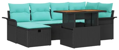 Immagine prodotto di vidaXL Set di divani da giardino 7 pezzi in polirattan nero
