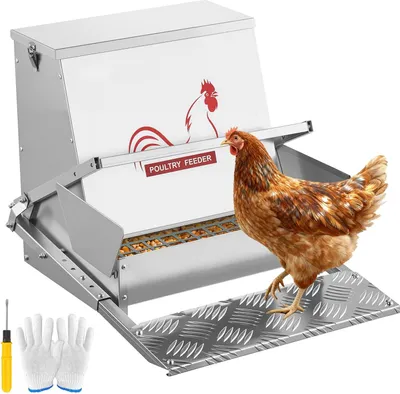 Produktbild von Futterautomat für Hühner - Tretfutterautomat - Großes 18,14 kg Fassungsvermögen - Regensicher - Abschließbarer Deckel - Futtersparend - Für Geflügel, Zwerghühner & Fasane