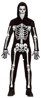Imagen del producto de Esqueleto completo, diseño en blanco y negro, ideal para Halloween, talla: L