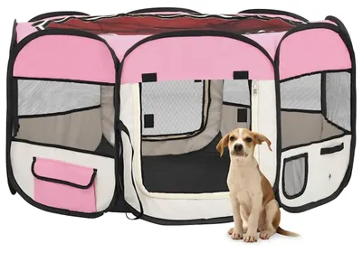 Produktbild von vidaXL Faltbarer Welpenlaufstall mit Tragetasche Rosa 125x125x61 cm