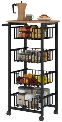 Produktbild von 4 stufige Küchenwagen auf Rädern Rollbarer Servierwagen Küchen Trolley, für Küche