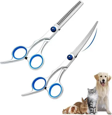 Obrázok produktu pre Nožnice na psov 17 cm – zakrivené – na strihanie psích chlpov (nožnice na zredkovanie, zakrivené a rovné nožnice) pre psov a mačky