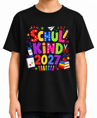 Produktbild von Schulkind 2027 Einschulung 1 Klasse Schulanfang Bunt Schultüte Kinder T-Shirt, Schwarz, 140
