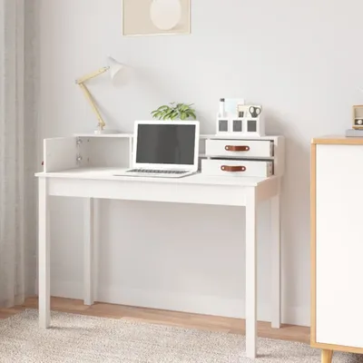 Zdjęcie produktu dla vidaXL Biurko białe 110x50x93 cm lite drewno sosnowe - Biurko - Biurka - Biurko biurowe - Biurko do pracy