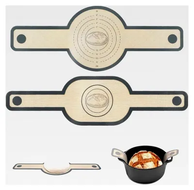 Produktbild von Silikon Backmatte für Dutch Oven 2er Set - Antihaft-Brotschlinge mit hitzebeständigen Griffen, Wiederverwendbare Backunterlage für Sauerteigbrot, Pizza und Kekse (Rund und Oval)