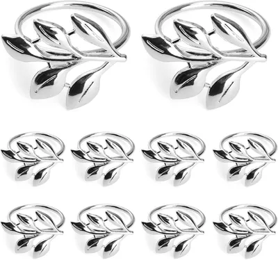 Serviettenringe silber, 12 Stück, blattförmig, Tischaccessoires