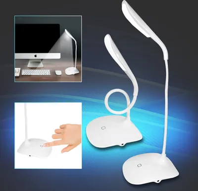 Produktbild von Eaxus® LED Schreibtischlampe - USB oder Batterien. Flexibel biegbar, Dimmbar, Weiß