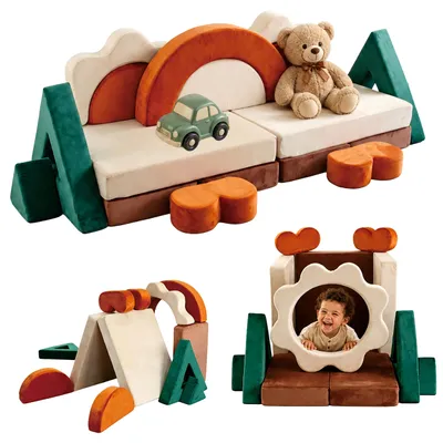 Immagine prodotto di Relaxdays, divano modulare per bambini, composto da 18 elementi, con morbidi blocchi, divano per bambini, in velluto, dimensioni: 53x194x66 cm, divano giochi, colorato, Immagine generata dall'IA