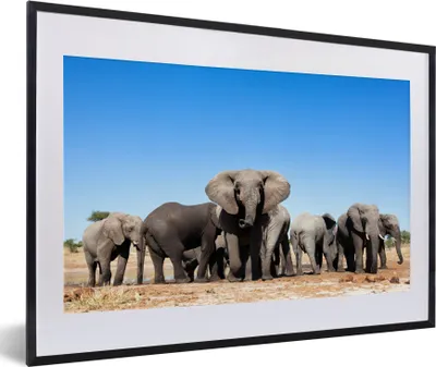 Produktbild von MuchoWow® MuchoWow® Gerahmtes Poster Elefanten - Tiere - Wasser 60x40 cm - Poster mit zchwarzem Bilderrahmen - Schlafzimmer - Plakat in Rahmen - Drucken