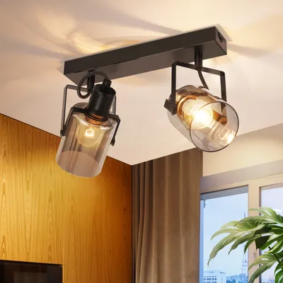Produktbild von ZMH Deckenlampe Vintage Deckenstrahler 2 Flammig E14Rauchgrau Glas Retro Deckenspot Deckenbeleuchtung für Schlafzimmer Flur Küche (Ohne Lichtquelle)