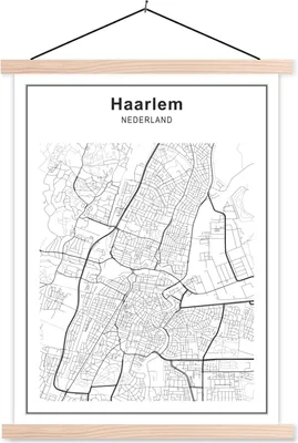 Produktbild von MuchoWow® Textilposter Stadtplan - Haarlem - Schwarz und weiß 120x160 cm mit holzfarbenen Rahmen - Plakatkarton