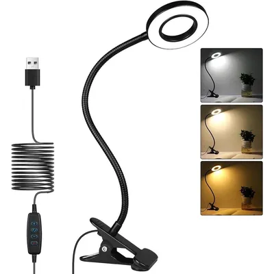 Produktbild von Minicee LED Schreibtischlampe mit Klemme, dimmbar, 3 Lichtmodi, USB, 40 cm Schwarz