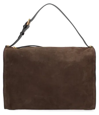 Produktbild von Damen-Schultertasche aus echtem Wildleder mit Reißverschluss Italy Cognac UNICA 35x23x14 cm