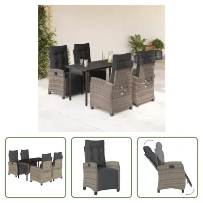 Produktbild von The Living Store 5-tlg. Garten-Essgruppe mit Kissen Grau Poly Rattan