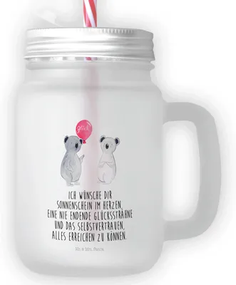 Produktbild von Mr. & Mrs. Panda Glas Koala Luftballon - Transparent - Geschenk, Cocktailglas, Mit Strohhalm, Trinkglas, Strohhalmglas, Geburtstag, dessertglas, Party